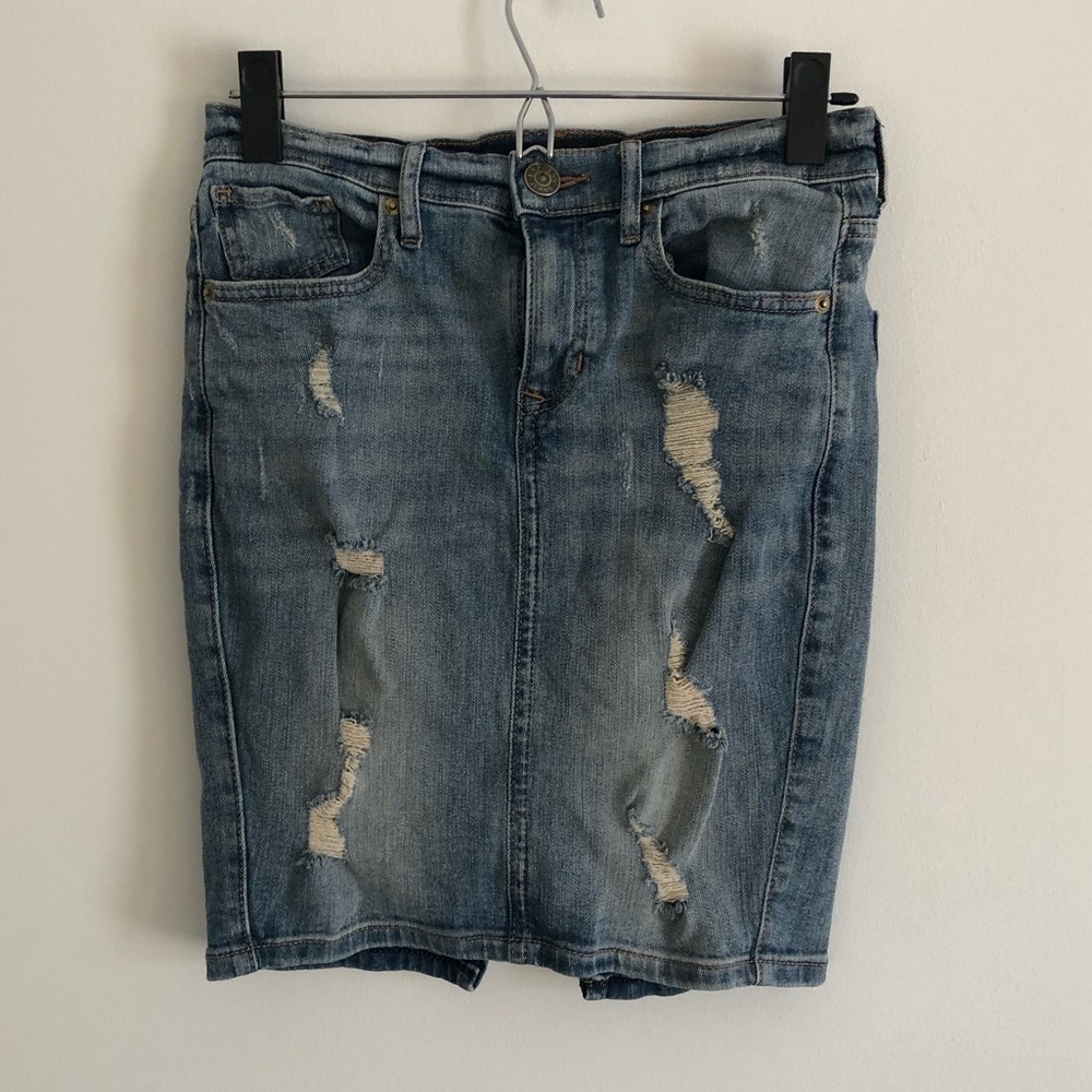 Express Jeans Denim Pencil Distressed Skirt